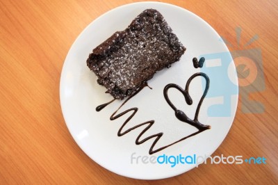 Chocolate Cake On Wood Background Stock Photo