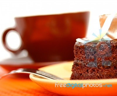 Chocolate Cake With Coffee Stock Photo