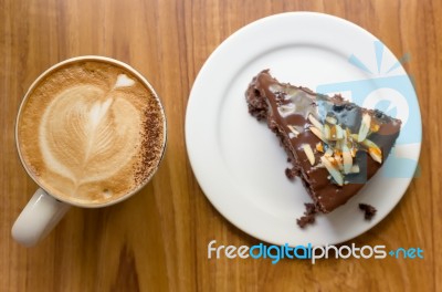 Chocolate Cake With Coffee Stock Photo