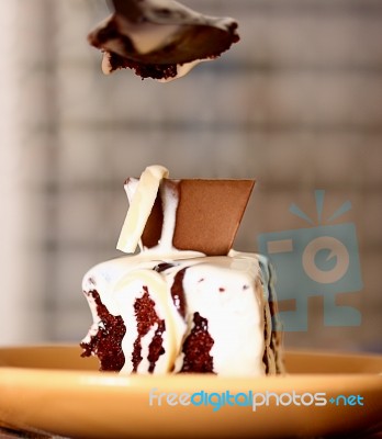 Chocolate Cake With Cream Stock Photo