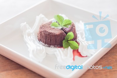 Chocolate Lava With Whiped Cream Stock Photo