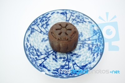 Chocolate Mooncake On White Background Stock Photo