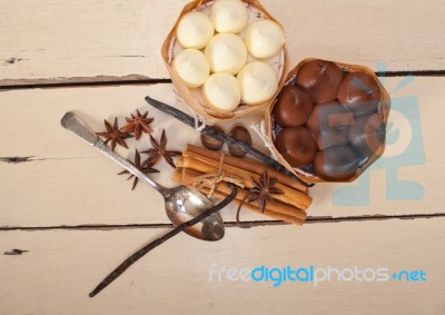 Chocolate Vanilla And Spices Cream Cake Dessert Stock Photo