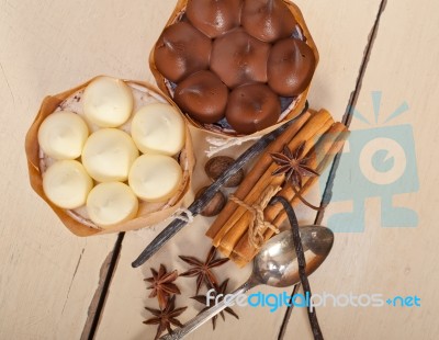 Chocolate Vanilla And Spices Cream Cake Dessert Stock Photo