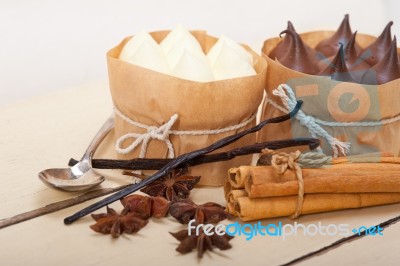 Chocolate Vanilla And Spices Cream Cake Dessert Stock Photo