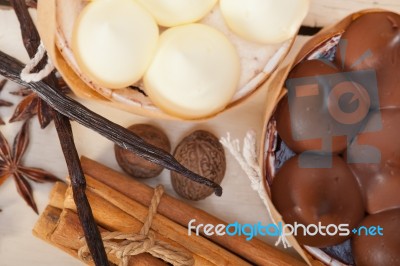 Chocolate Vanilla And Spices Cream Cake Dessert Stock Photo