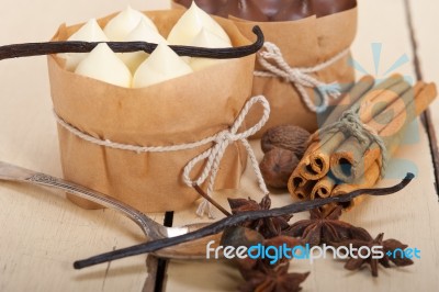 Chocolate Vanilla And Spices Cream Cake Dessert Stock Photo