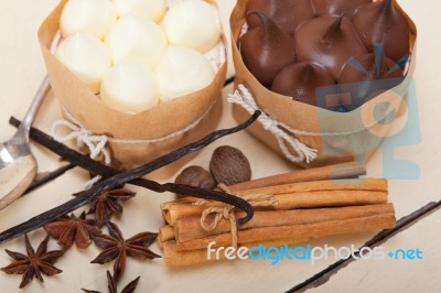 Chocolate Vanilla And Spices Cream Cake Dessert Stock Photo