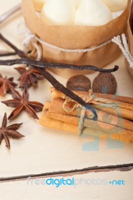 Chocolate Vanilla And Spices Cream Cake Dessert Stock Photo