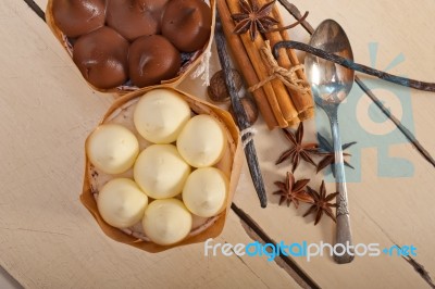 Chocolate Vanilla And Spices Cream Cake Dessert Stock Photo