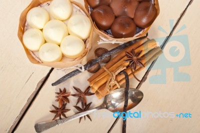 Chocolate Vanilla And Spices Cream Cake Dessert Stock Photo