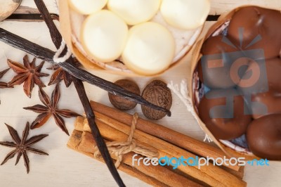 Chocolate Vanilla And Spices Cream Cake Dessert Stock Photo