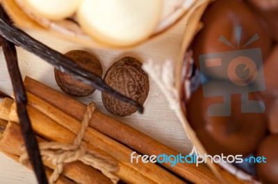 Chocolate Vanilla And Spices Cream Cake Dessert Stock Photo