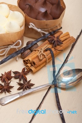 Chocolate Vanilla And Spices Cream Cake Dessert Stock Photo