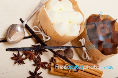 Chocolate Vanilla And Spices Cream Cake Dessert Stock Photo