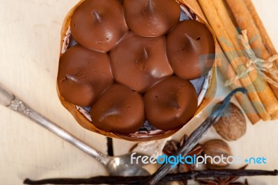 Chocolate Vanilla And Spices Cream Cake Dessert Stock Photo