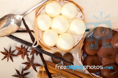 Chocolate Vanilla And Spices Cream Cake Dessert Stock Photo