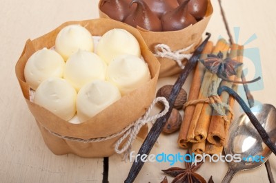 Chocolate Vanilla And Spices Cream Cake Dessert Stock Photo