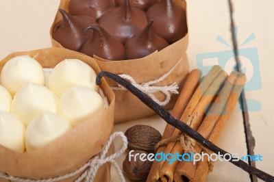 Chocolate Vanilla And Spices Cream Cake Dessert Stock Photo