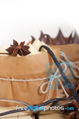 Chocolate Vanilla And Spices Cream Cake Dessert Stock Photo