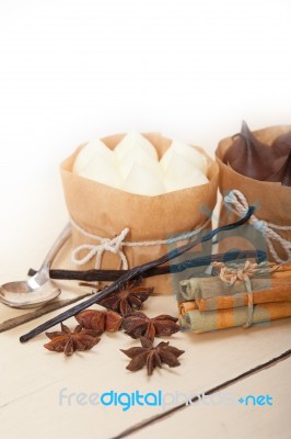 Chocolate Vanilla And Spices Cream Cake Dessert Stock Photo