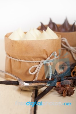 Chocolate Vanilla And Spices Cream Cake Dessert Stock Photo