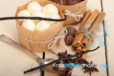 Chocolate Vanilla And Spices Cream Cake Dessert Stock Photo