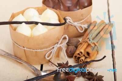 Chocolate Vanilla And Spices Cream Cake Dessert Stock Photo