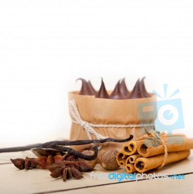 Chocolate Vanilla And Spices Cream Cake Dessert Stock Photo