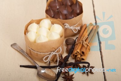 Chocolate Vanilla And Spices Cream Cake Dessert Stock Photo