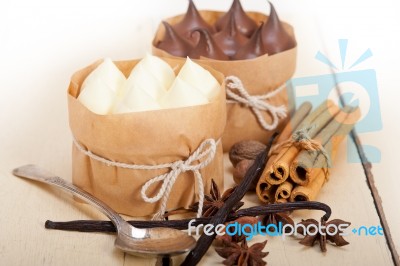 Chocolate Vanilla And Spices Cream Cake Dessert Stock Photo