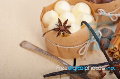 Chocolate Vanilla And Spices Cream Cake Dessert Stock Photo