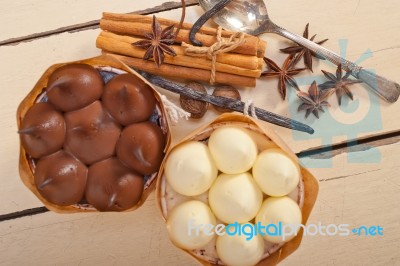 Chocolate Vanilla And Spices Cream Cake Dessert Stock Photo