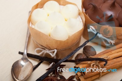 Chocolate Vanilla And Spices Cream Cake Dessert Stock Photo