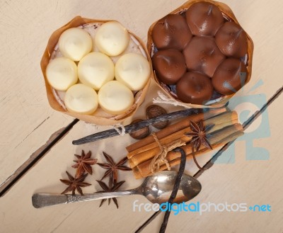 Chocolate Vanilla And Spices Cream Cake Dessert Stock Photo