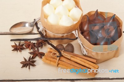 Chocolate Vanilla And Spices Cream Cake Dessert Stock Photo