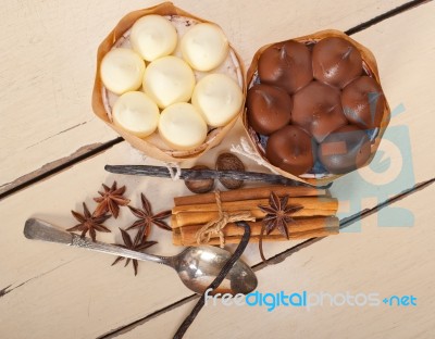 Chocolate Vanilla And Spices Cream Cake Dessert Stock Photo