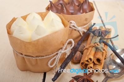 Chocolate Vanilla And Spices Cream Cake Dessert Stock Photo