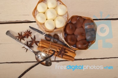 Chocolate Vanilla And Spices Cream Cake Dessert Stock Photo