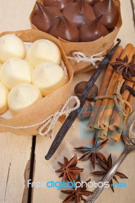 Chocolate Vanilla And Spices Cream Cake Dessert Stock Photo