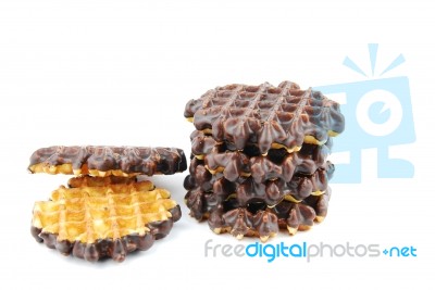 Chocolate Waffles Stacked On White Stock Photo