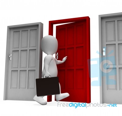 Choice Businessman Means Doorways Render And Working 3d Renderin… Stock Image