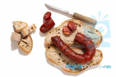 Chorizo And Traditional Bread Stock Photo