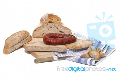 Chorizo And Traditional Bread Stock Photo