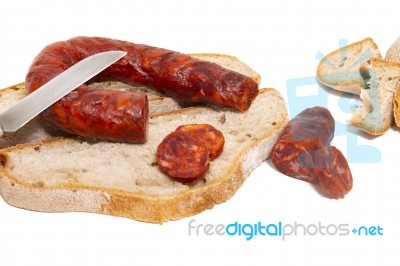 Chorizo And Traditional Bread Stock Photo