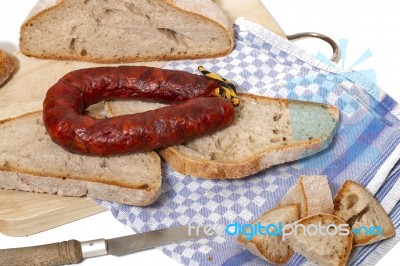 Chorizo And Traditional Bread Stock Photo