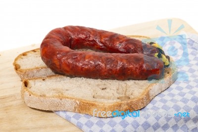 Chorizo And Traditional Bread Stock Photo