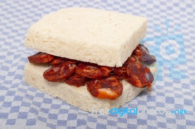 Chorizo And Traditional Bread Stock Photo