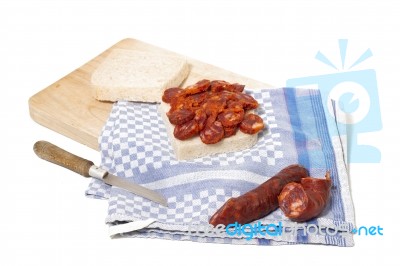 Chorizo And Traditional Bread Stock Photo