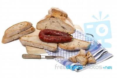 Chorizo And Traditional Bread Stock Photo